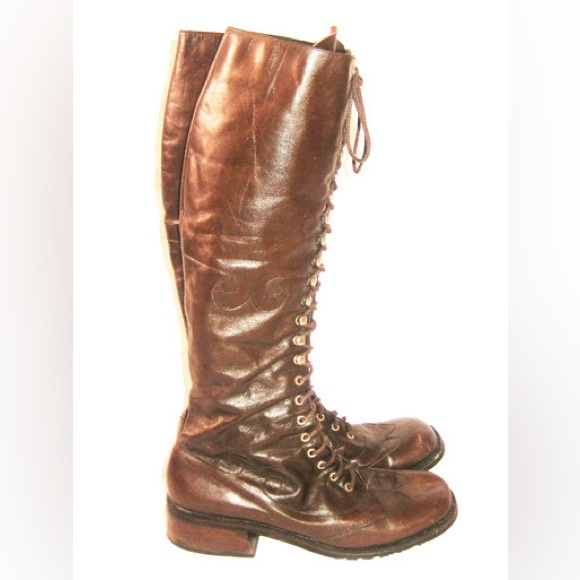 Vintage Olof Daughters Brown Mod Knee High Leather Boots - Picture 1 of 7